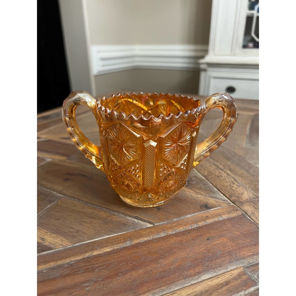 Vintage Imperial Glass Star & File Iridescent Orange Carnival Excellent